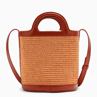 Marni Mini Two-tone Leather And Raffia Tropicalia Bucket Handbag In Orange