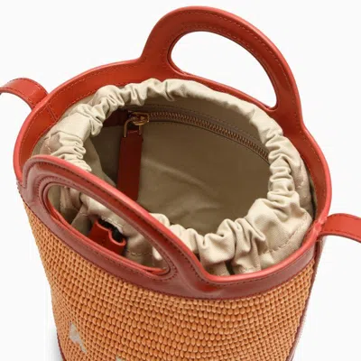 Marni Mini Two-tone Leather And Raffia Tropicalia Bucket Handbag In Orange