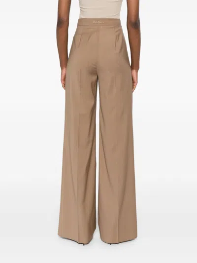 Max Mara High-waist Trousers In Virgin Wool In Brown