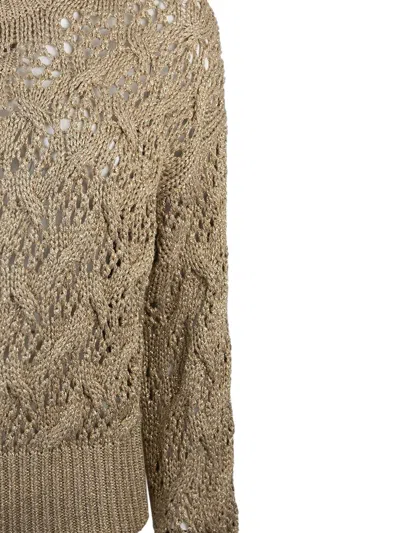 Max Mara Open-knit Crewneck Sweater In Brown