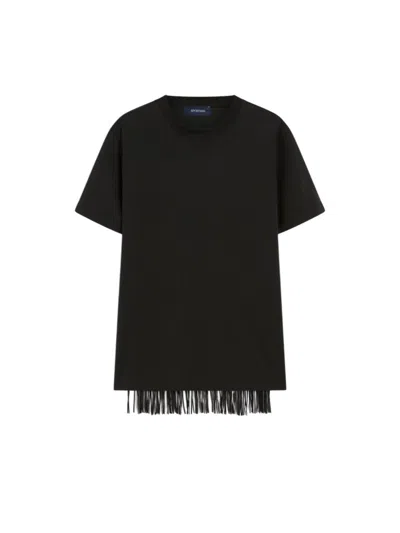 Sportmax Fringe Detail Jersey T-shirt In Black