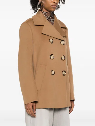 Sportmax Wool Double-breasted Coat With Structured Silhouette In Brown