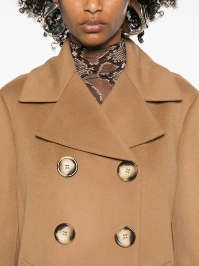 Sportmax Wool Double-breasted Coat With Structured Silhouette In Brown
