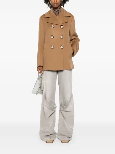Sportmax Wool Double-breasted Coat With Structured Silhouette In Brown