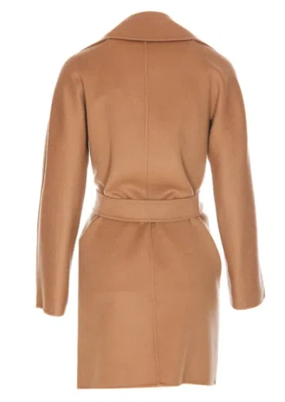 Max Mara Studio Wool-silk Blend Coats In Brown