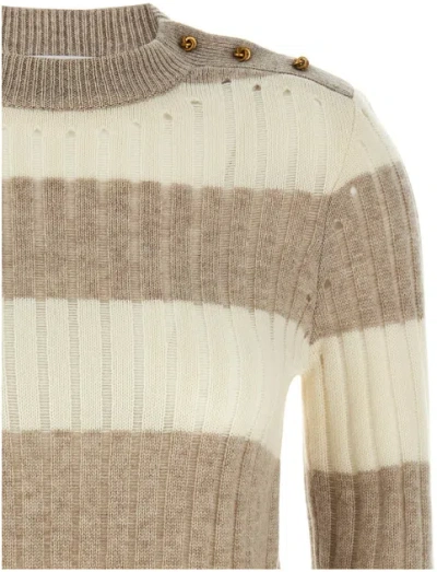 Max Mara Ribbed Top With Decorative Shoulder Buttons In Multi