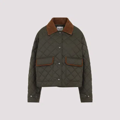 Miu Miu Straight Hem Quilted Jacket In Green