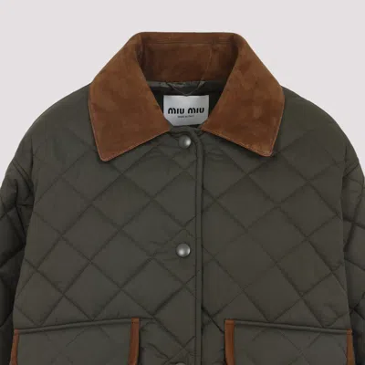 Miu Miu Straight Hem Quilted Jacket In Green