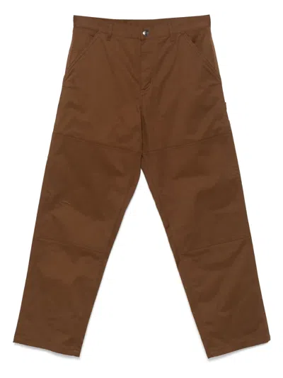 Moncler Straight-leg Panelled Cotton-blend Gabardine Trousers In Brown