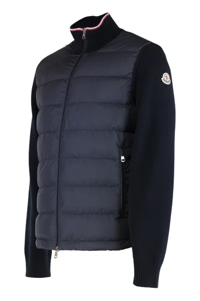 Moncler Cotton Padded Cardigan With Zip In Blue