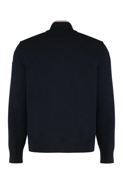 Moncler Cotton Padded Cardigan With Zip In Blue