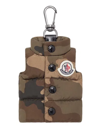 Moncler Camouflage Puffer Vest Keychain In Brown
