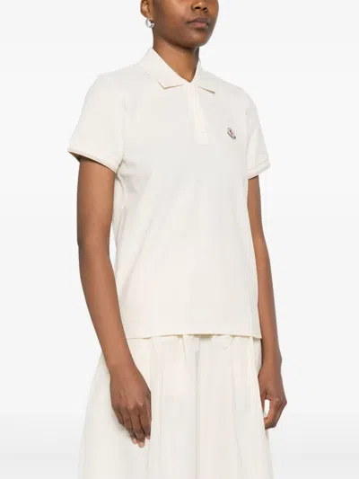 Moncler Logo Patch Cotton Pique Polo Shirt Clothing In White