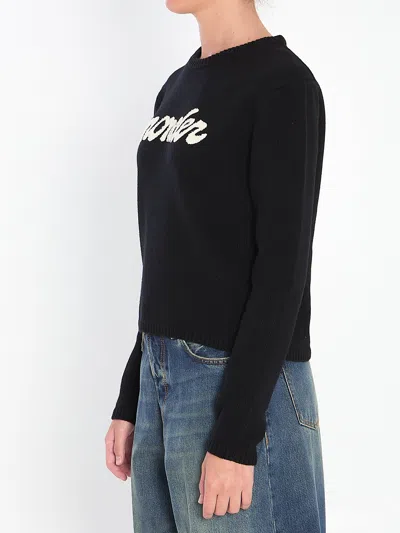Moncler Cropped Sweater With Contrasting Embroidered Logo In Black