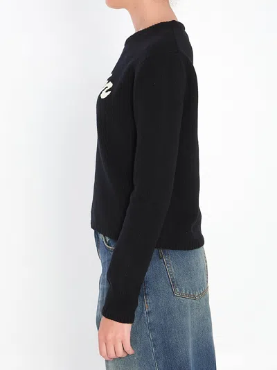 Moncler Cropped Sweater With Contrasting Embroidered Logo In Black