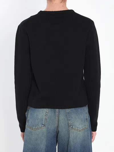 Moncler Cropped Sweater With Contrasting Embroidered Logo In Black