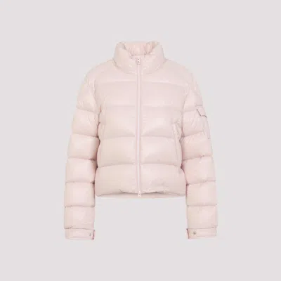 Moncler Short Down Puffer Jacket With High Collar In Neutral