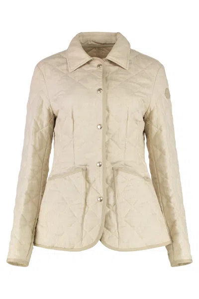 Moncler Quilted Long Sleeve Jacket Pockets In Neutral