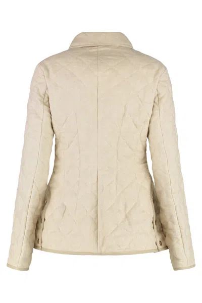 Moncler Quilted Long Sleeve Jacket Pockets In Neutral