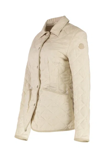 Moncler Quilted Long Sleeve Jacket Pockets In Neutral
