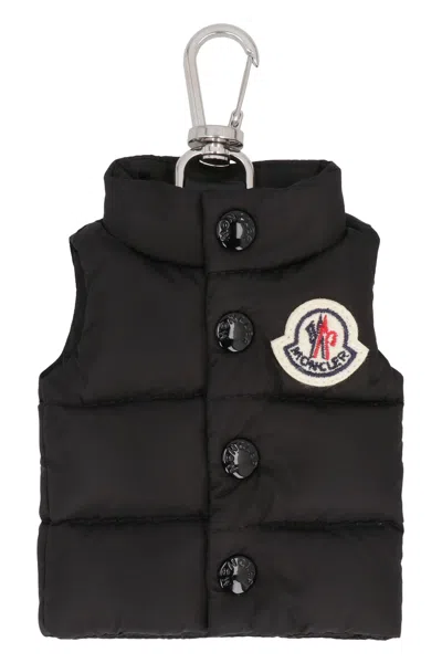 Moncler Quilted Keychain Featuring Button Detailing In Black