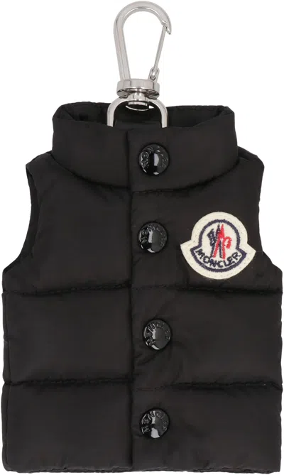 Moncler Quilted Keychain Featuring Button Detailing In Black