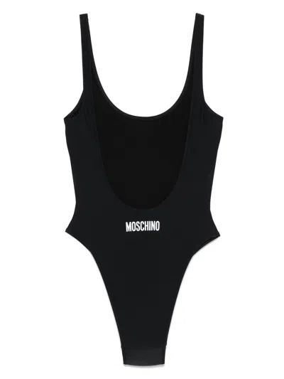 Moschino Couture One-piece Swimsuit Laurel Crown Logo In Black