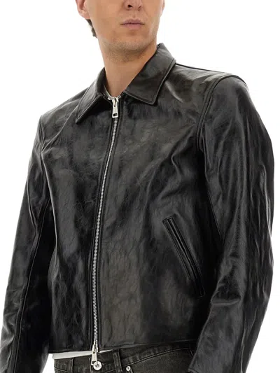 Our Legacy Tailored Leather Jacket With Classic Collar And Front Zip Closure In Black