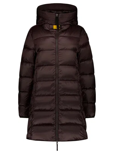 Parajumpers Long Quilted Down Jacket And Hood In Brown