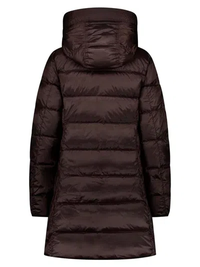 Parajumpers Long Quilted Down Jacket And Hood In Brown