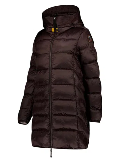 Parajumpers Long Quilted Down Jacket And Hood In Brown