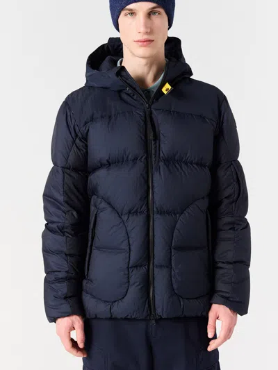 Parajumpers Padded Hooded Down Jacket With Zip Pockets In Blue