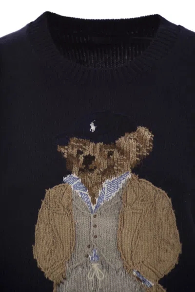 Polo Ralph Lauren Womens Polo Bear Embroidered Wool And Cashmere Jumper Hunter Navy In Blue