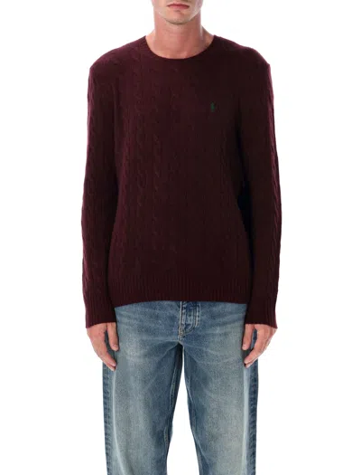 Polo Ralph Lauren Wool And Cashmere Cable Knit Sweater In Burgundy