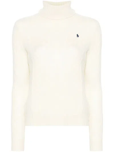 Polo Ralph Lauren Cable-knit Wool-cashmere Blend Turtleneck Sweater In White