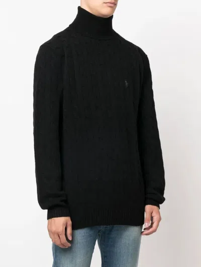Polo Ralph Lauren Cable Knit Black Turtleneck Sweater With Embroidered Logo