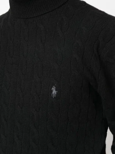 Polo Ralph Lauren Cable Knit Black Turtleneck Sweater With Embroidered Logo