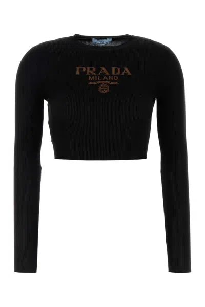 Prada Black Silk T-shirt In Black