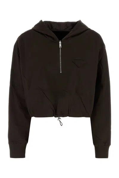 Prada Reversible Drawstring Hem Cotton Sweatshirt In Brown