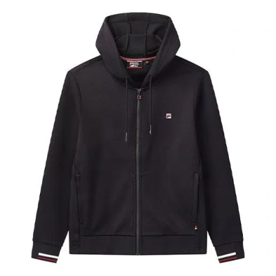 Fila Embroidered Logo Knit Hooded Jacket Blue In Black