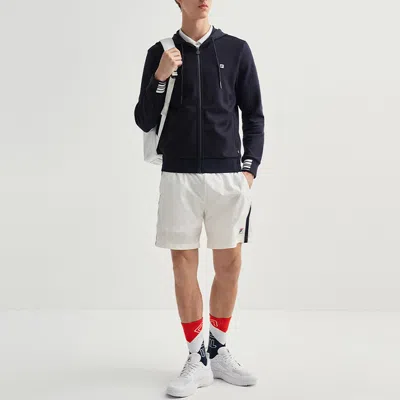 Fila Embroidered Logo Knit Hooded Jacket Blue In Black