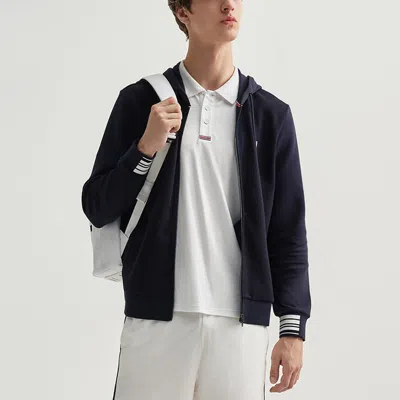 Fila Embroidered Logo Knit Hooded Jacket Blue In Black