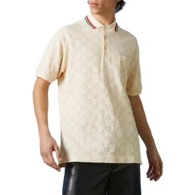 Gucci Cotton Piquet Polo With Gg 'ivory' In Neutral