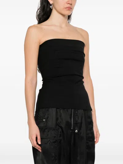 Rick Owens Strapless Black Top With Fitted Bodice And Flared Hem In Black