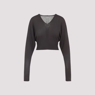 Rick Owens Cropped Virgin Wool Pullover V-neck In Black