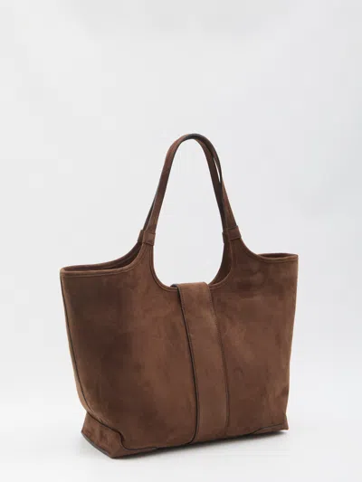 Roger Vivier Medium Belle Vivier Suede Tote Bag In Brown
