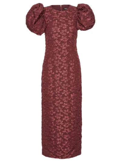 Rotate Birger Christensen Rotate Birgerchristensen Jacquard Midi Puffy Dress In Burgundy