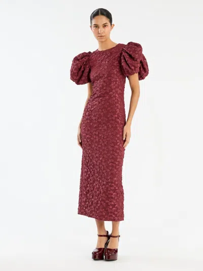 Rotate Birger Christensen Rotate Birgerchristensen Jacquard Midi Puffy Dress In Burgundy