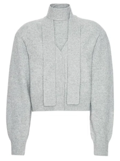 Rotate Birger Christensen Knitwear With Attached Scarf And Cropped Length In Gray