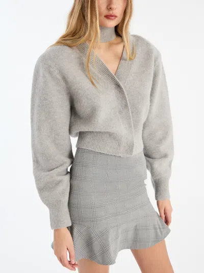 Rotate Birger Christensen Knitwear With Attached Scarf And Cropped Length In Gray
